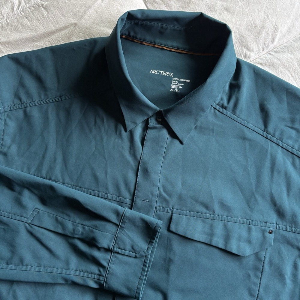 Arcteryx Skyline Snap Front Shirt LS Mens XL Teal Outdoor Hiking Travel GORP EUC